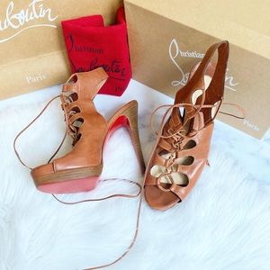 Christian Louboutin Cognac Strappy Lace Up heels